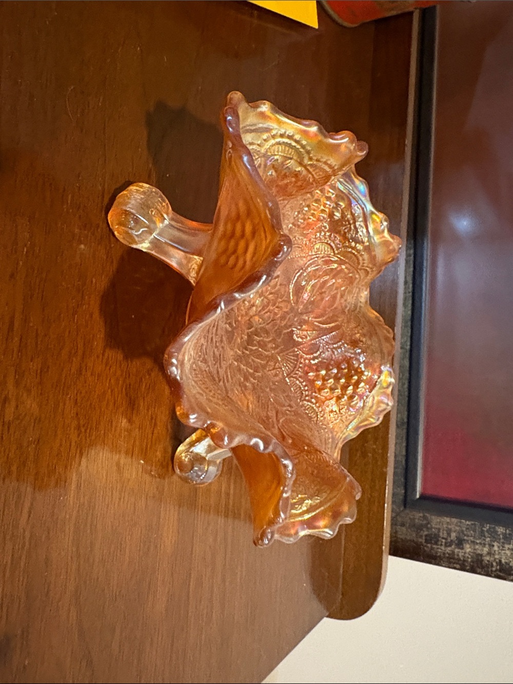 Iridescent Orange Carnival Glass Decorative Bowl